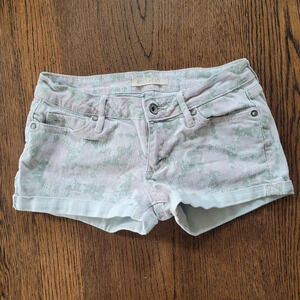 Bullhead Mint and Pink Floral Cuffed Denim Shorts Size Junior's 3
